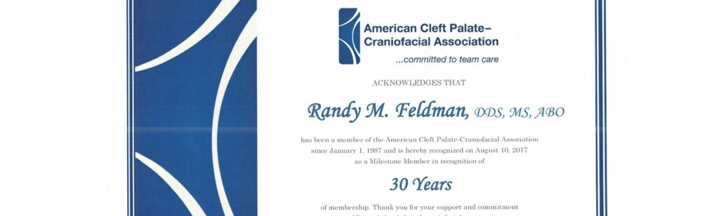Randy Feldman's certificate from the Cleft Palate Craniofacial Association